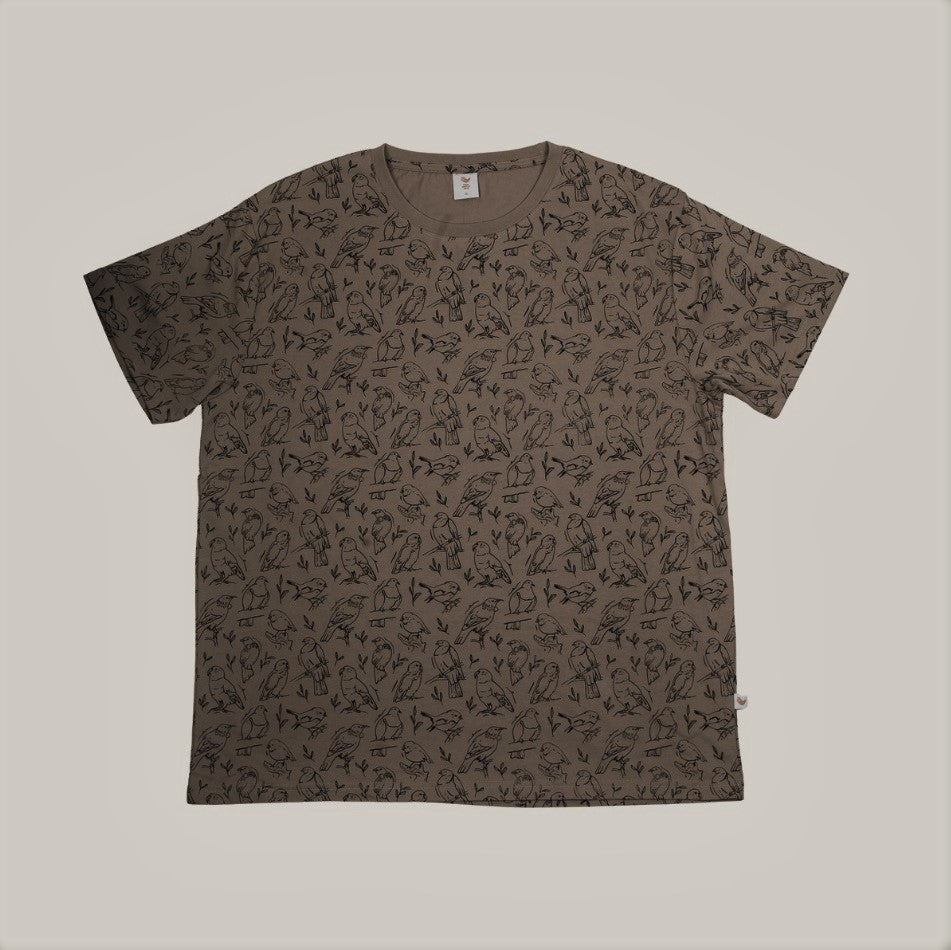 New Zealand Native Birds Tee - Chocolate Brown