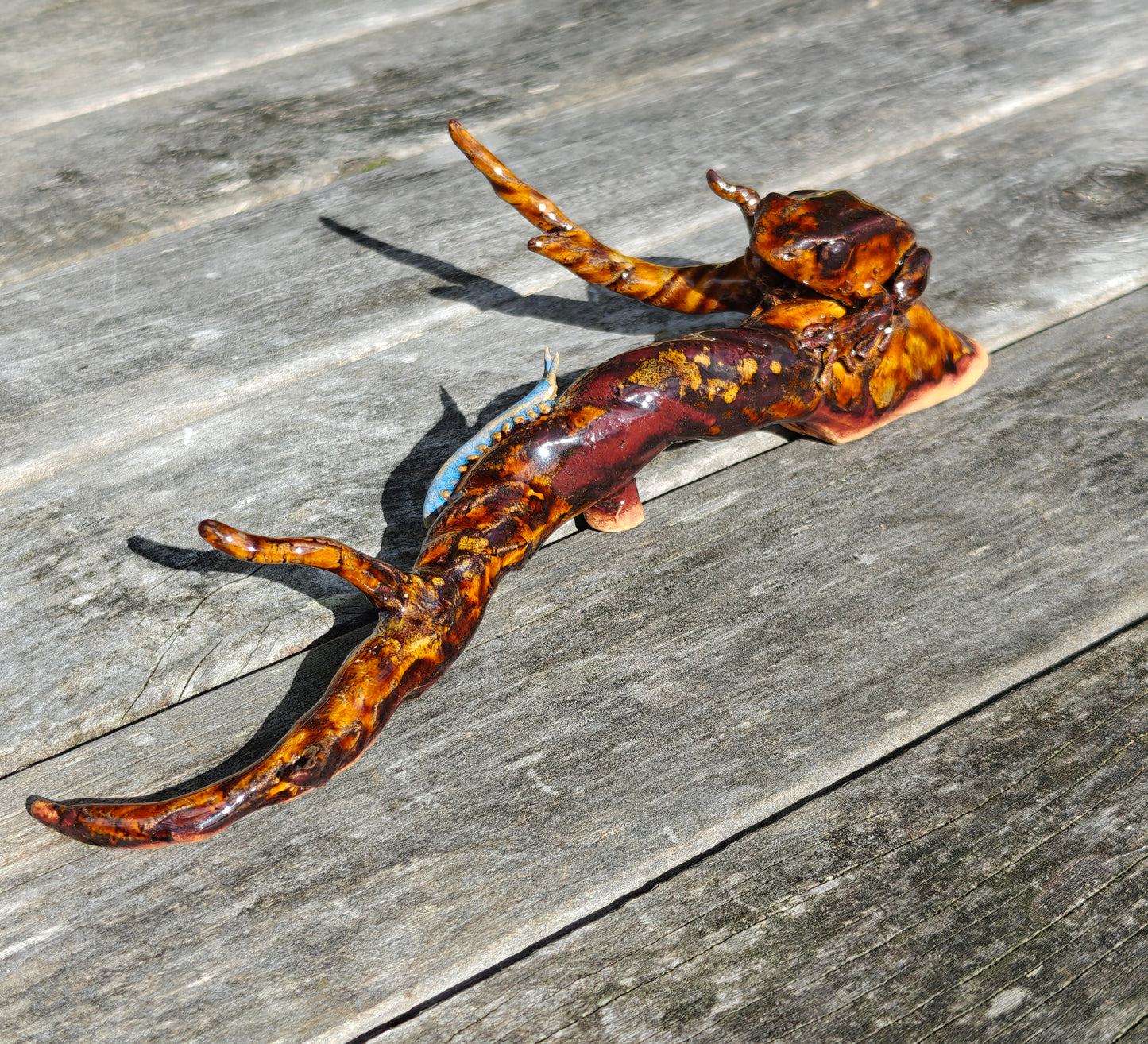 Ruth Corkill Ceramic Pepeketua on a Branch w/ Peripatus