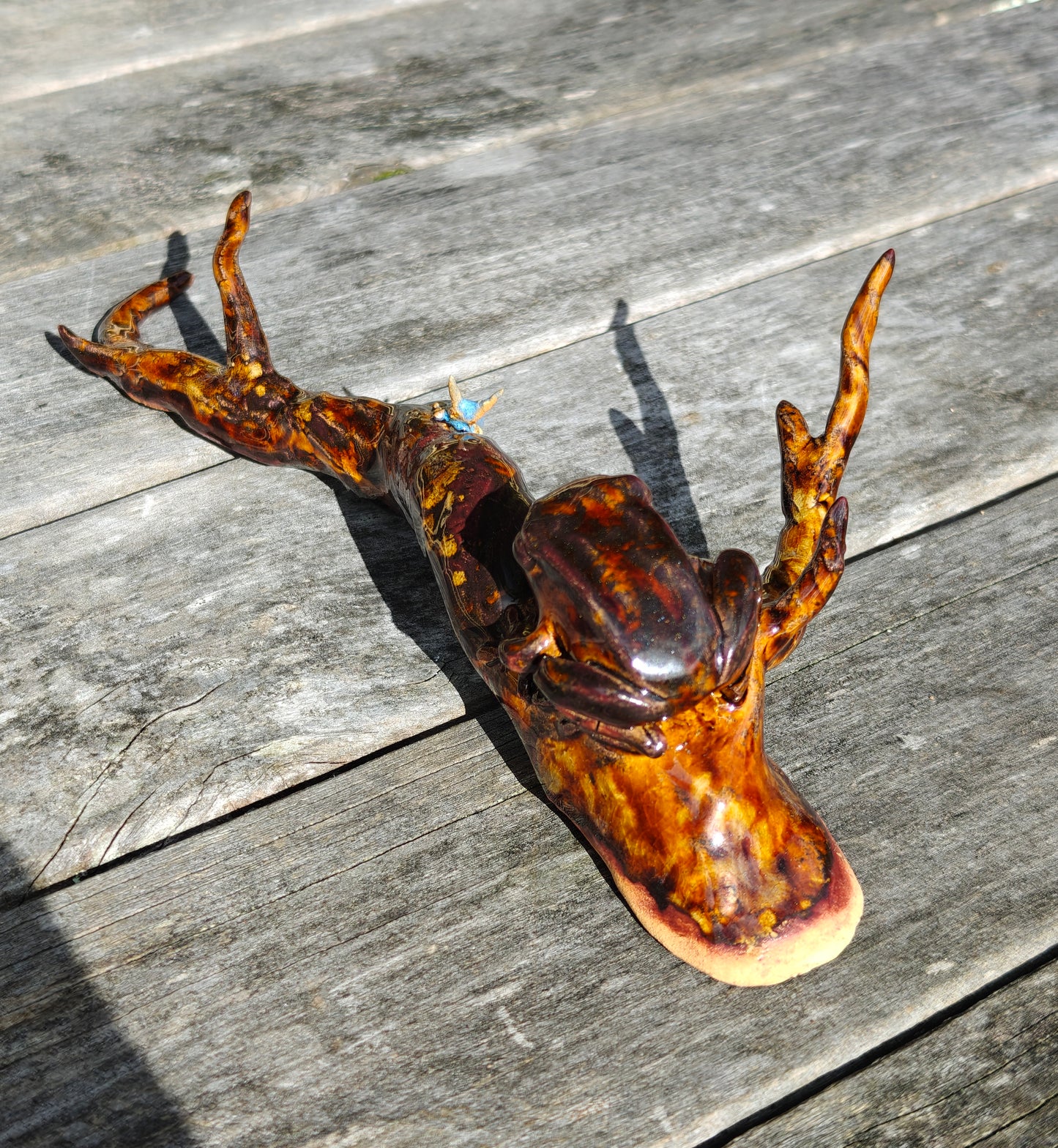 Ruth Corkill Ceramic Pepeketua on a Branch w/ Peripatus