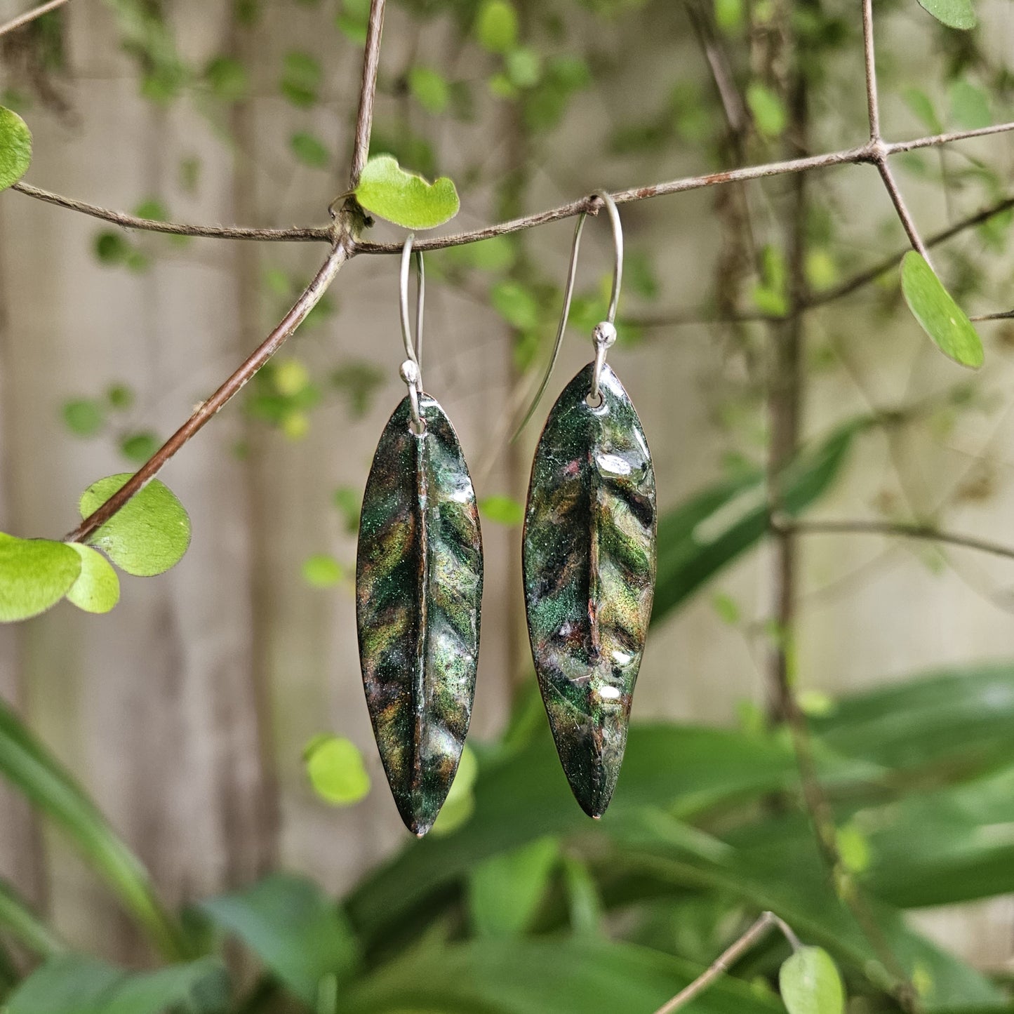 Foliaceous Copper and Enamel Earrings