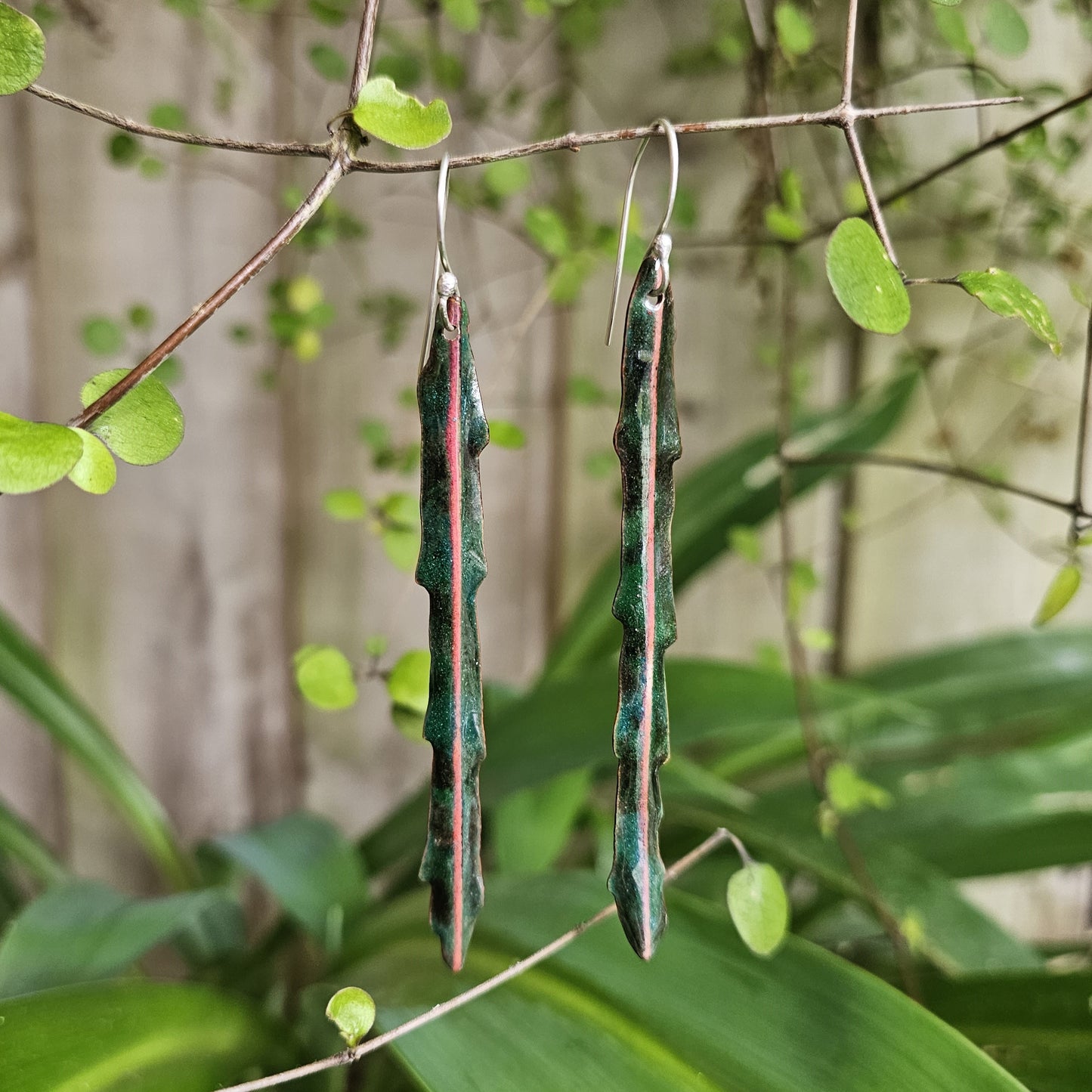 Foliaceous Copper and Enamel Earrings
