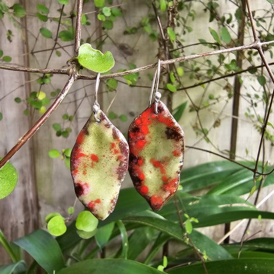 Foliaceous Copper and Enamel Earrings