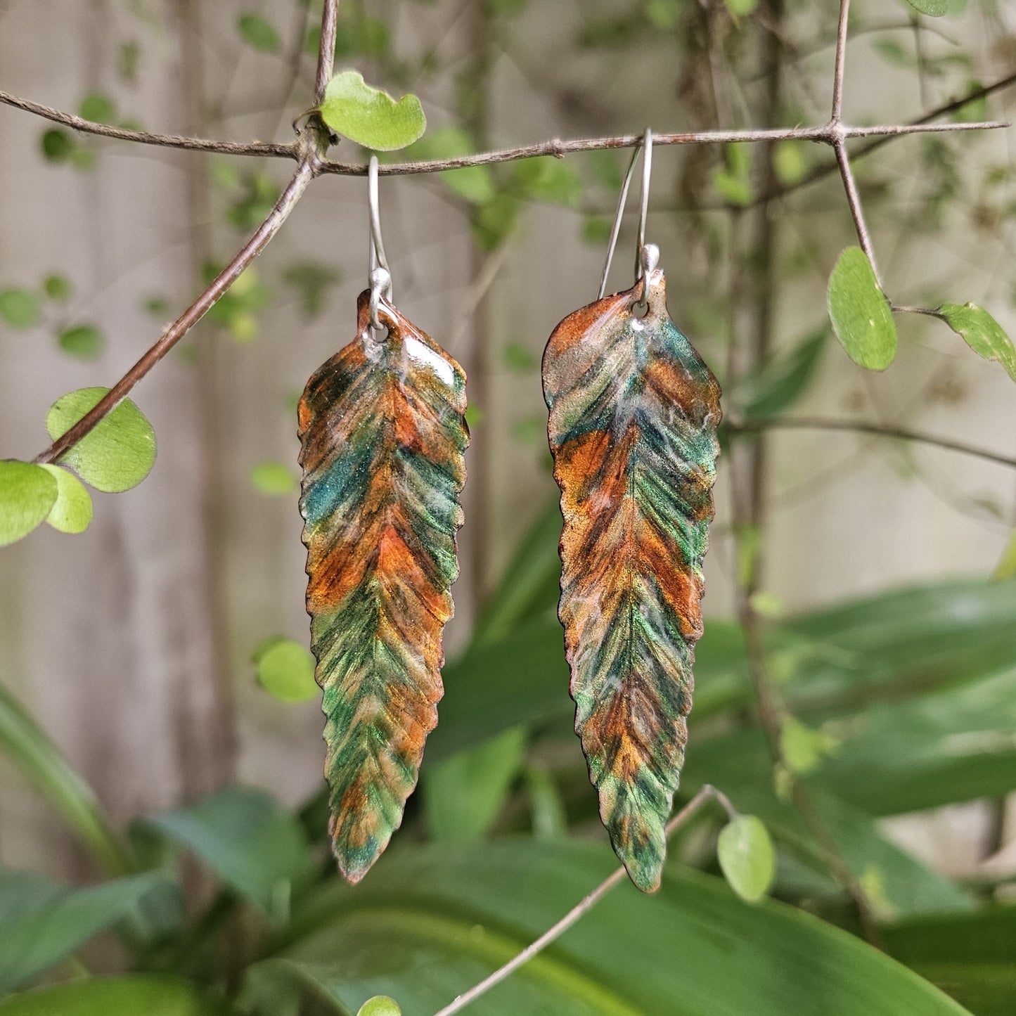 Foliaceous Copper and Enamel Earrings