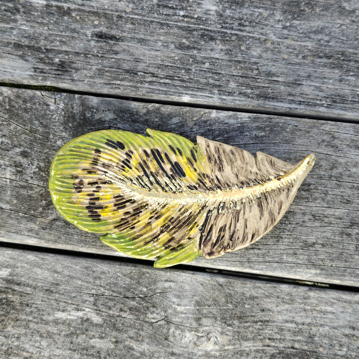 Handmade Ceramic Kākāpō Feather