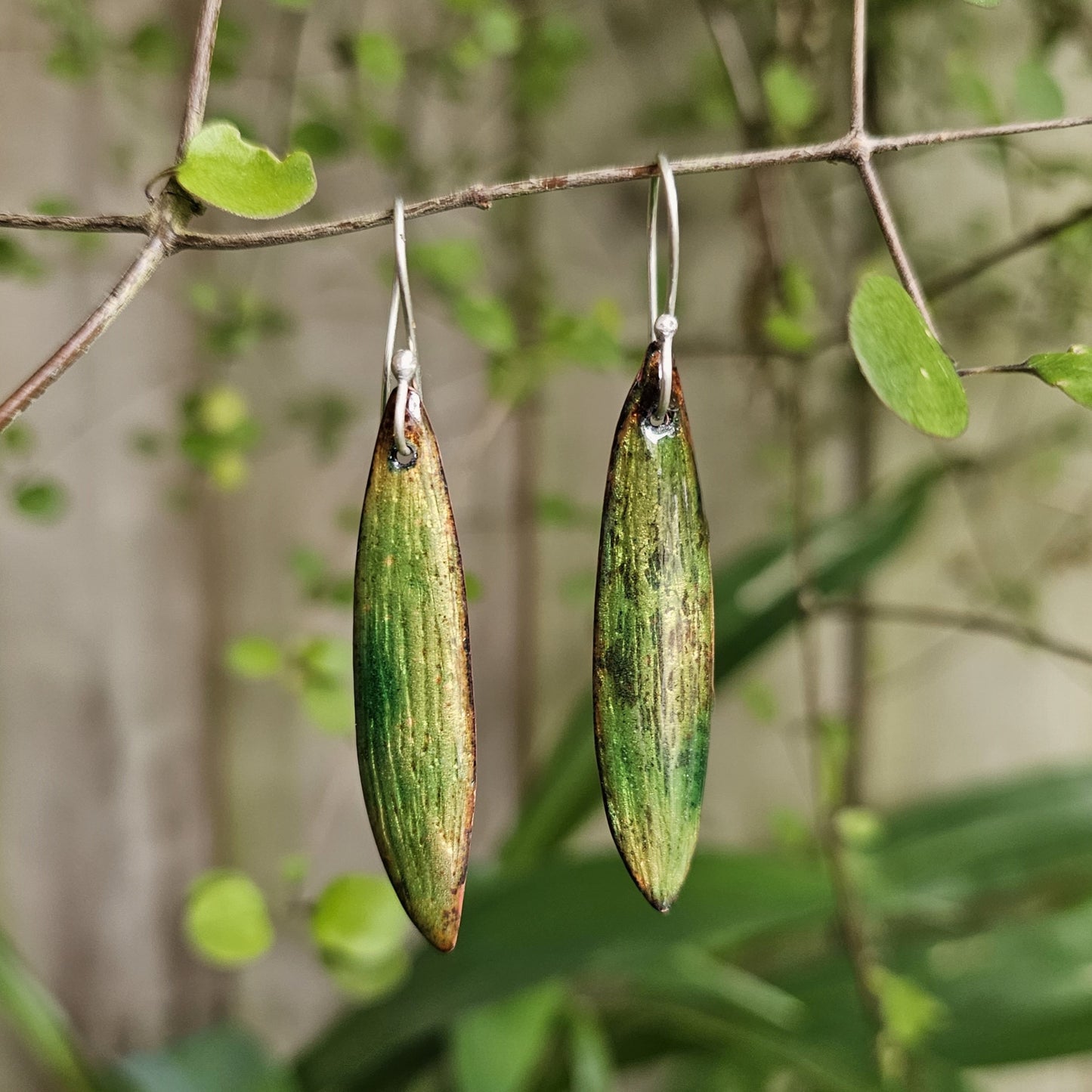 Foliaceous Copper and Enamel Earrings