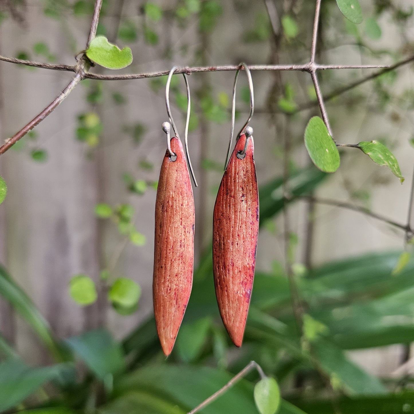 Foliaceous Copper and Enamel Earrings