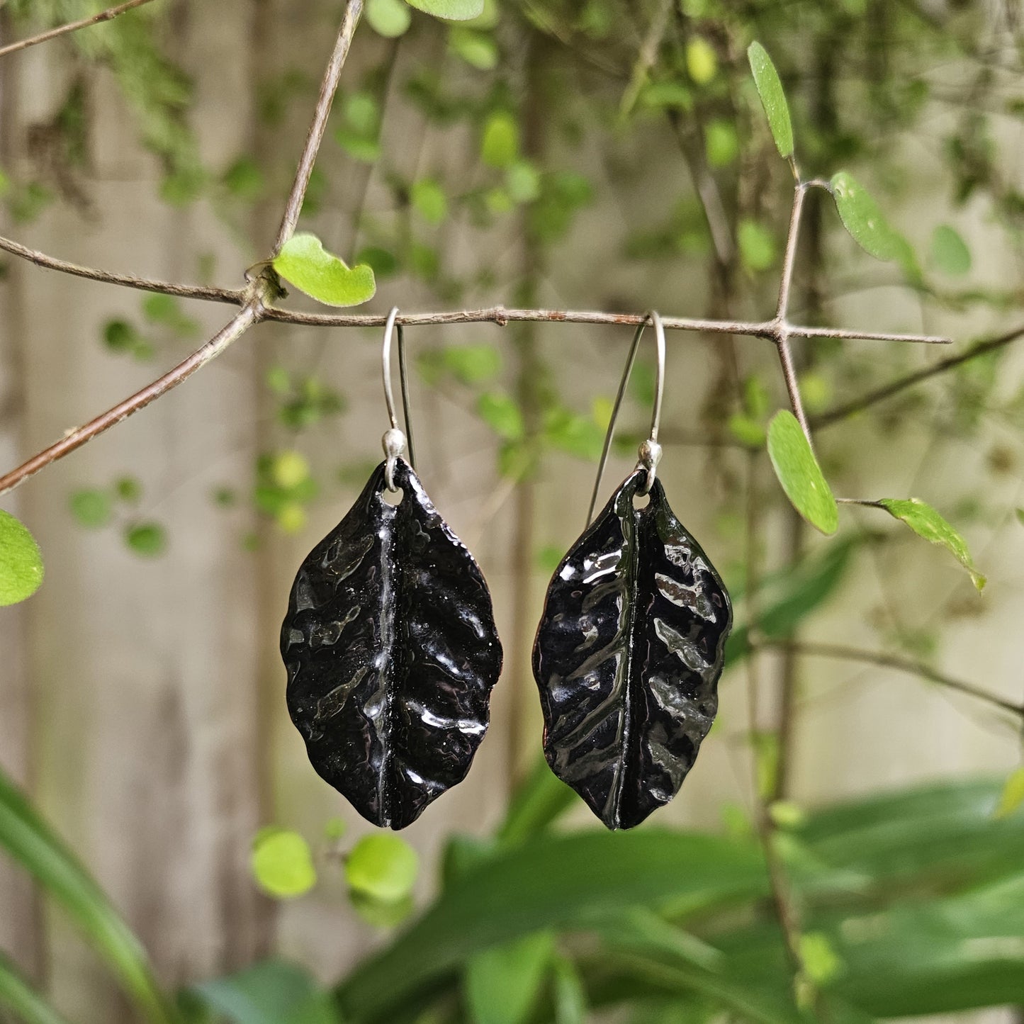 Foliaceous Copper and Enamel Earrings