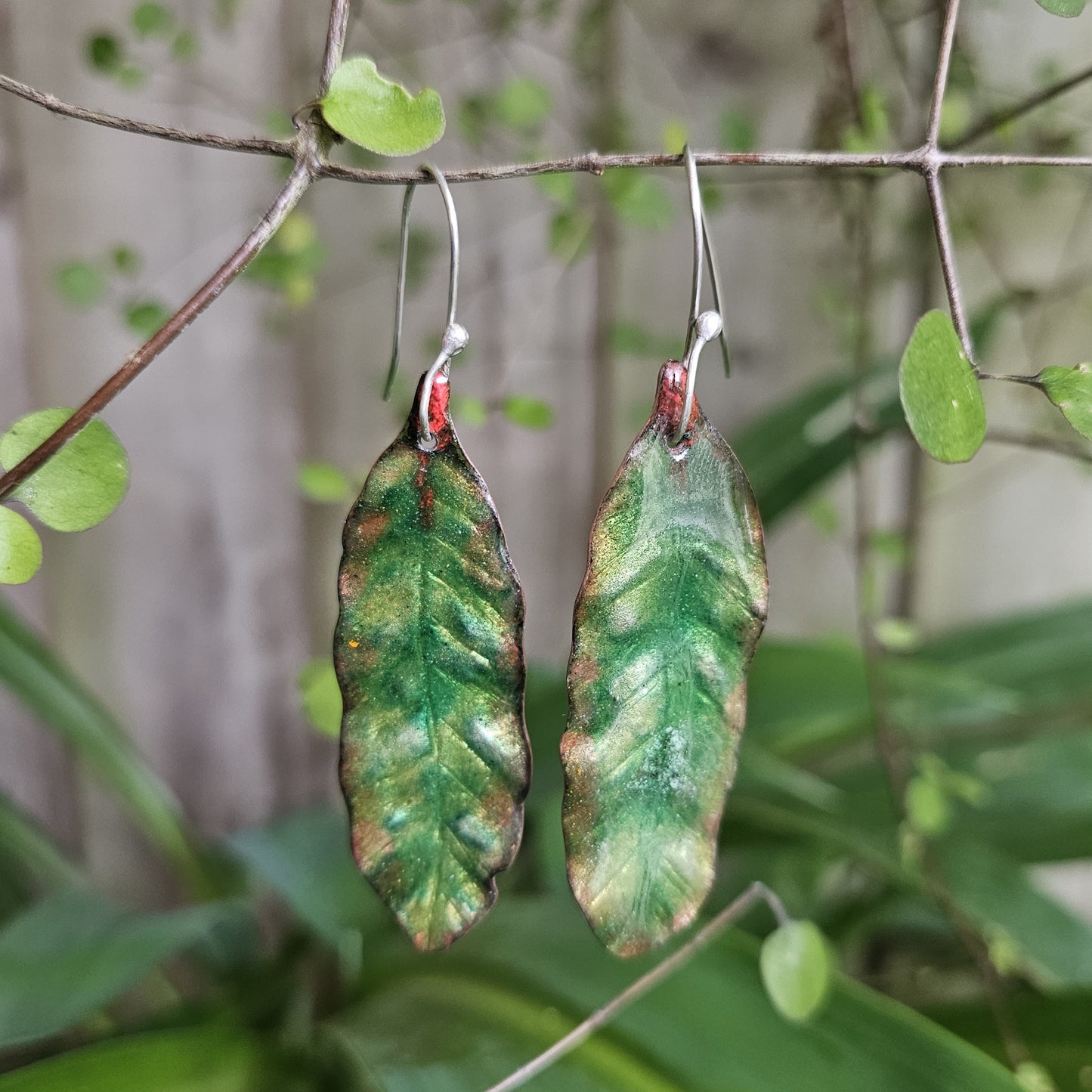 Foliaceous Copper and Enamel Earrings