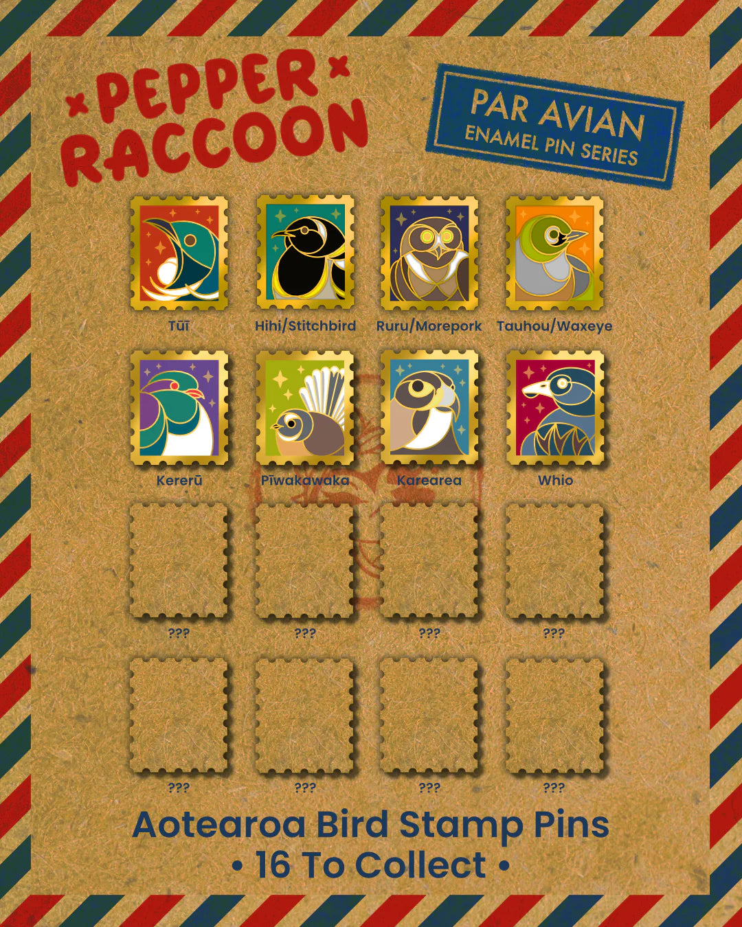 Par Avian Stamp Enamel Pins