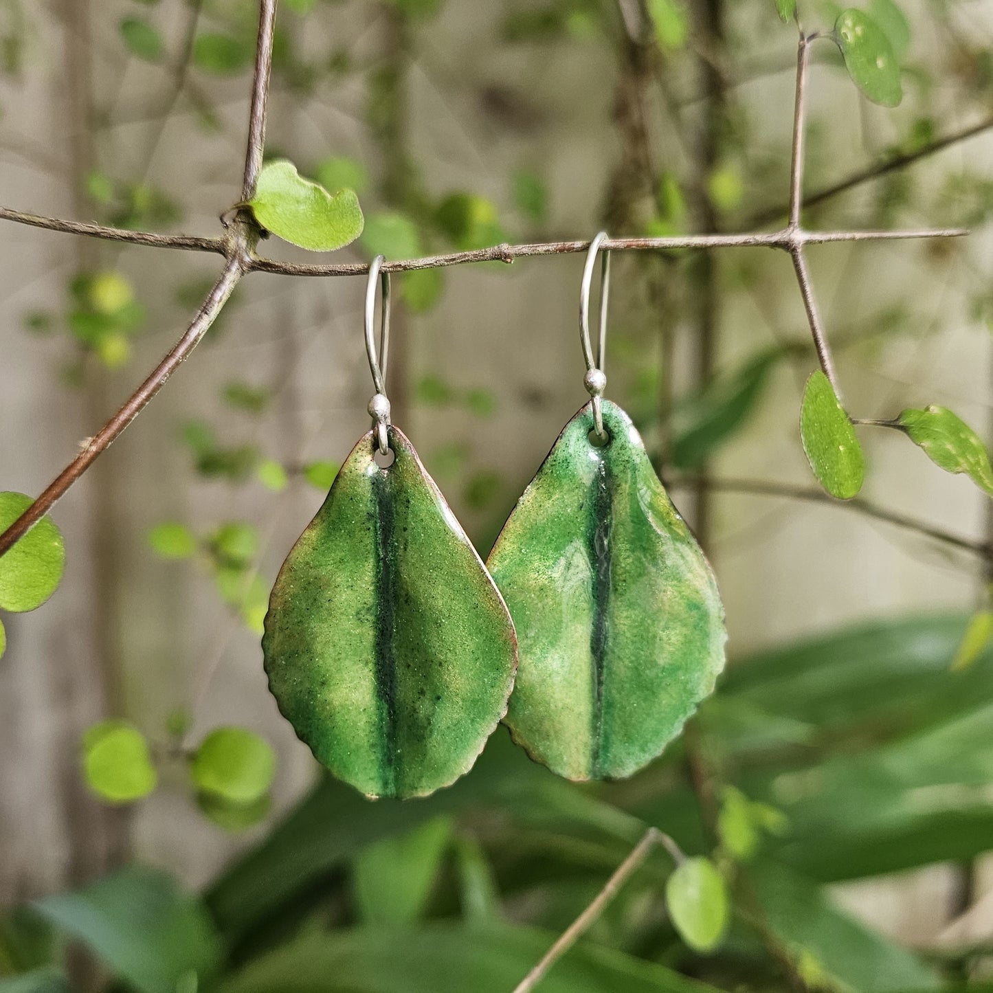 Foliaceous Copper and Enamel Earrings