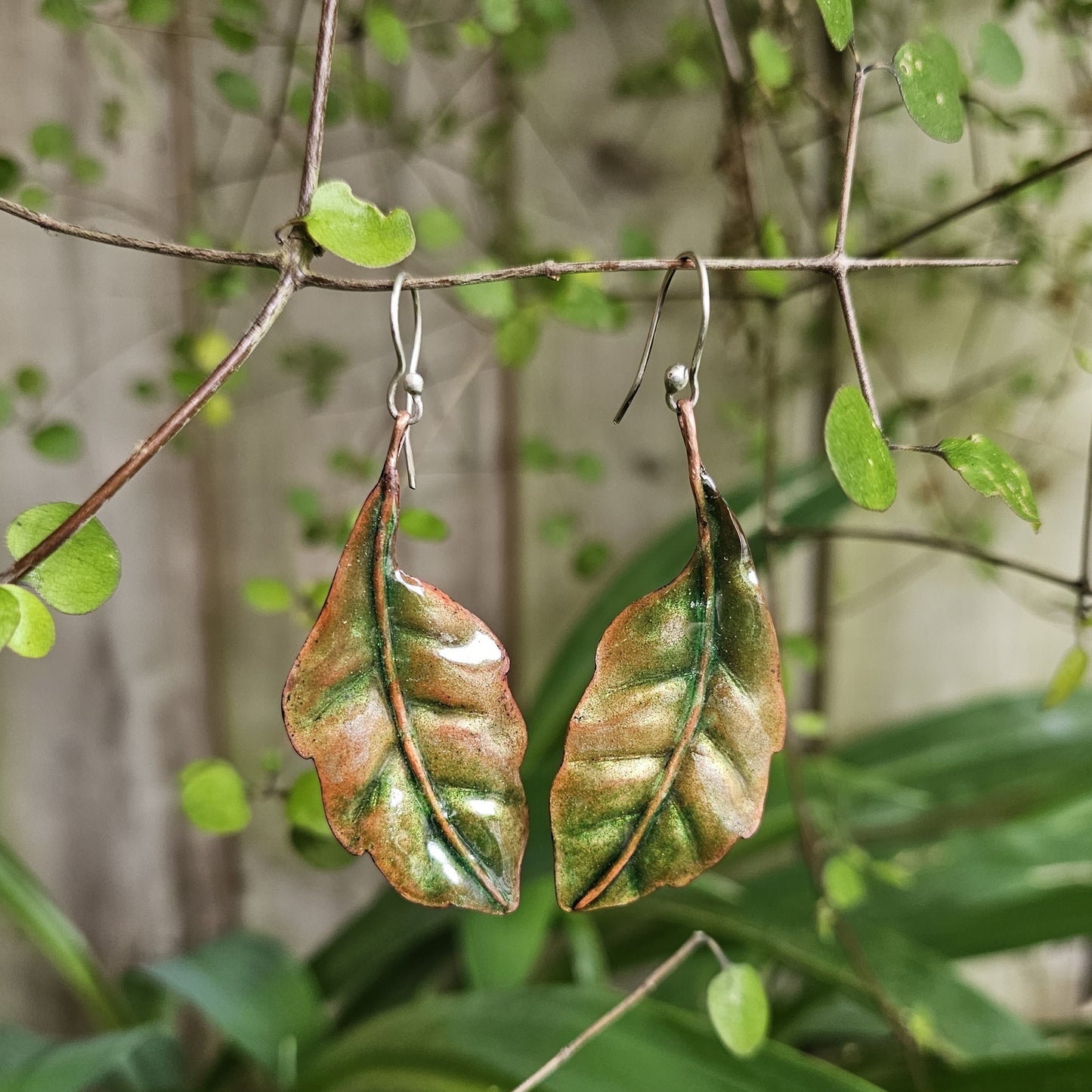Foliaceous Copper and Enamel Earrings