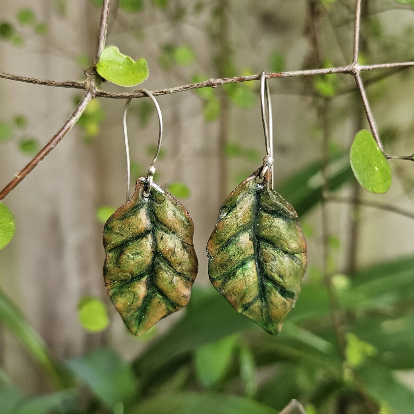 Foliaceous Copper and Enamel Earrings