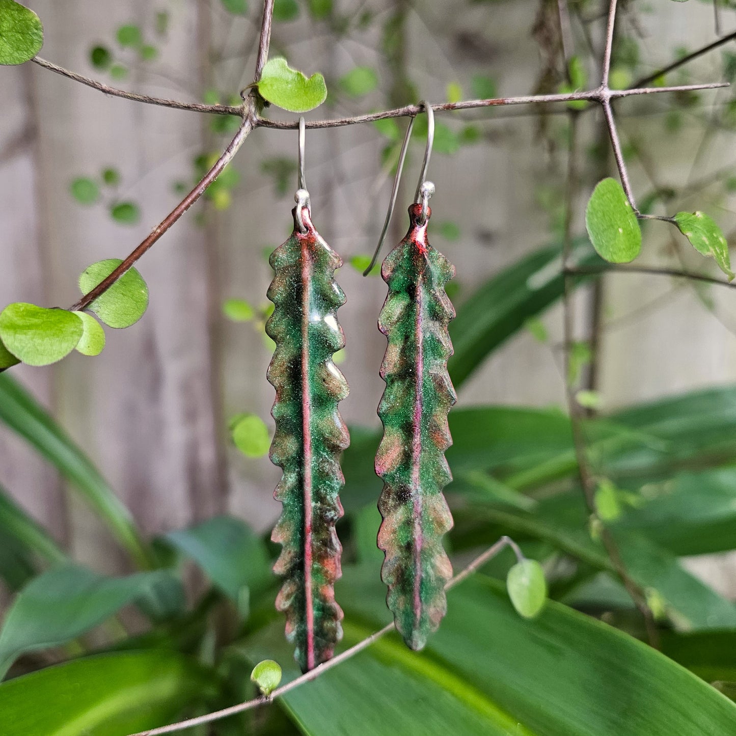 Foliaceous Copper and Enamel Earrings
