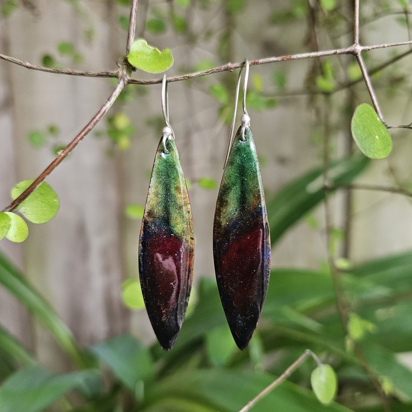 Foliaceous Copper and Enamel Earrings