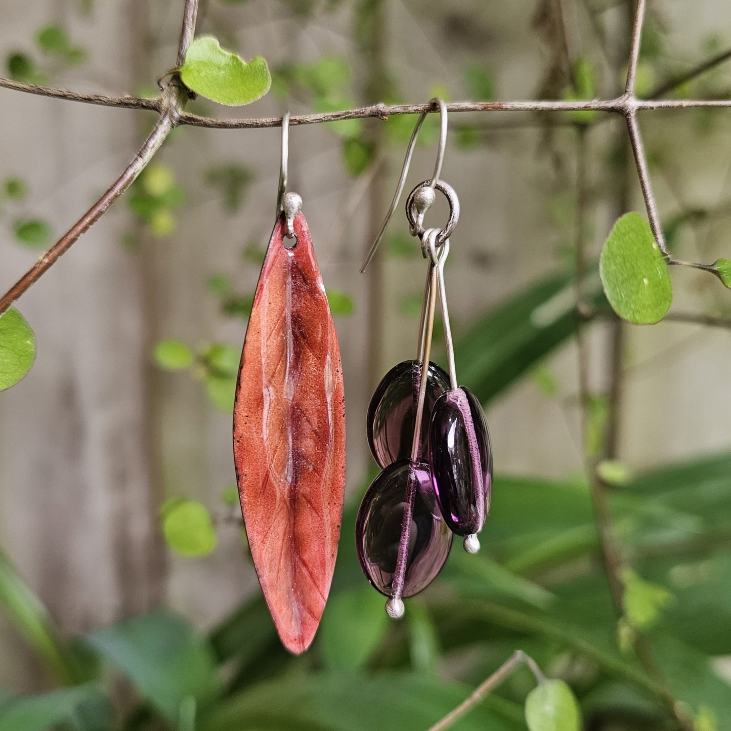 Foliaceous Copper and Enamel Earrings