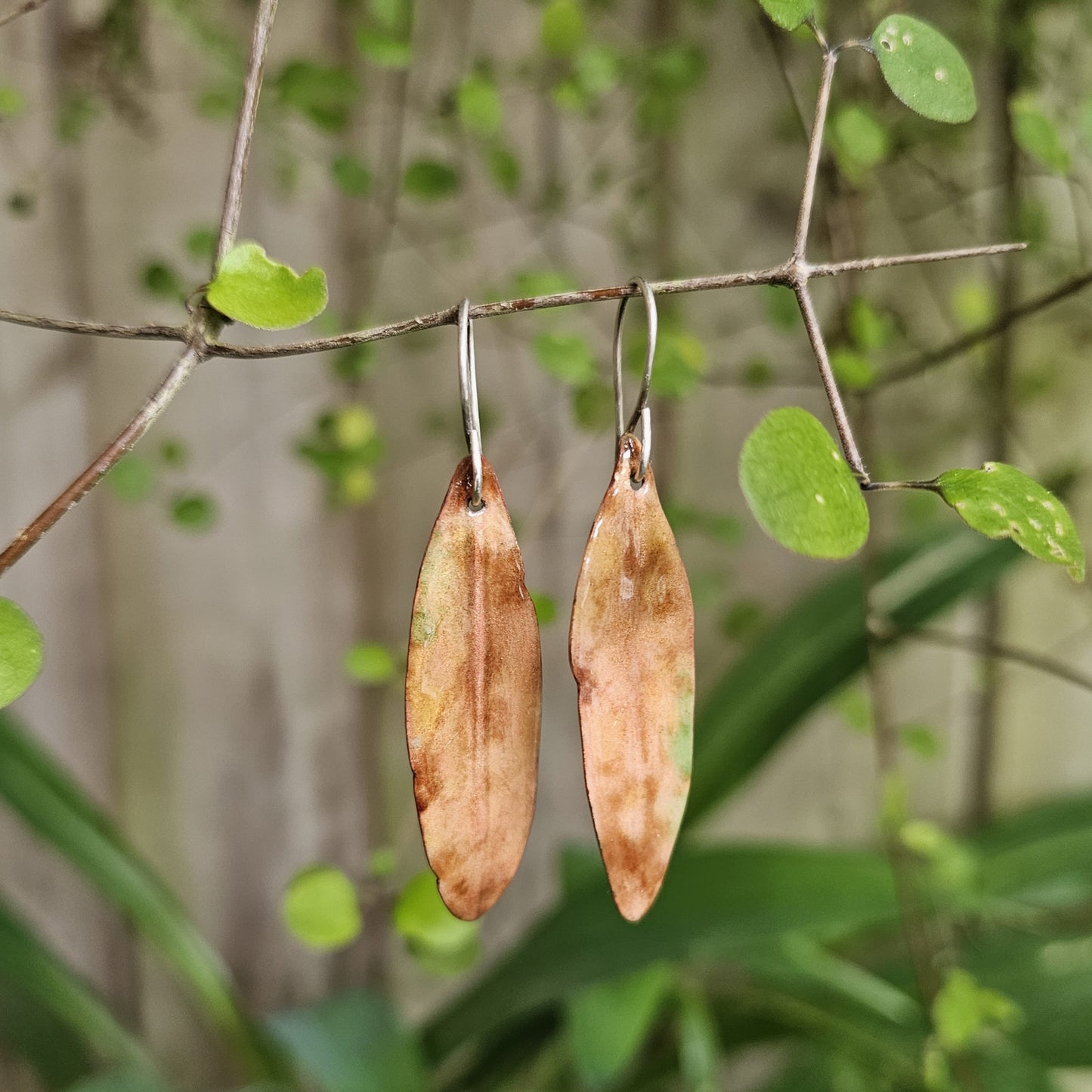 Foliaceous Copper and Enamel Earrings