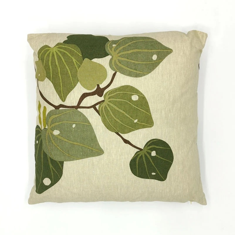 Linen Cushion - Raw Kawakawa