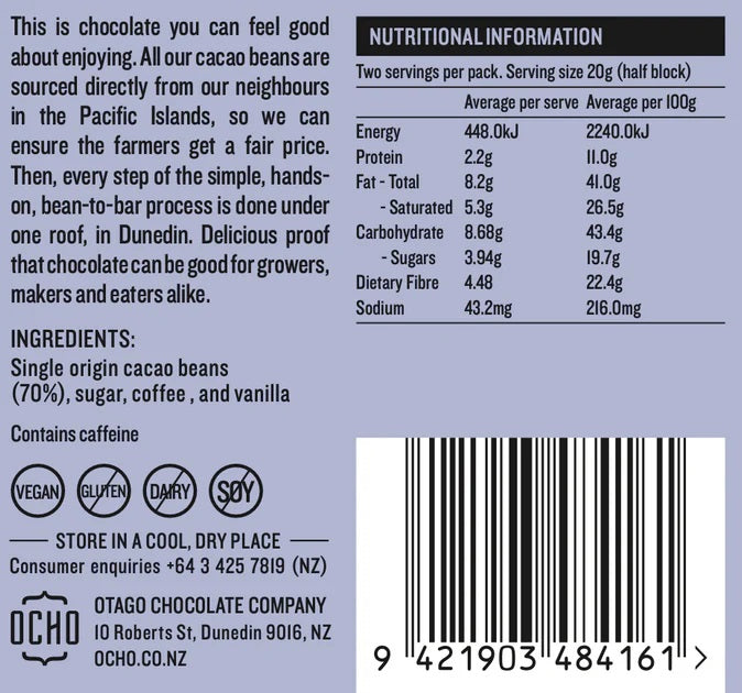 Ocho Short Black Chocolate 40g
