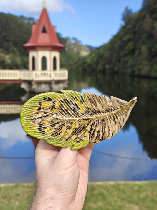 Handmade Ceramic Kākāpō Feather