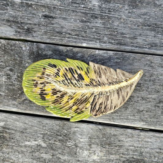 Handmade Ceramic Kākāpō Feather