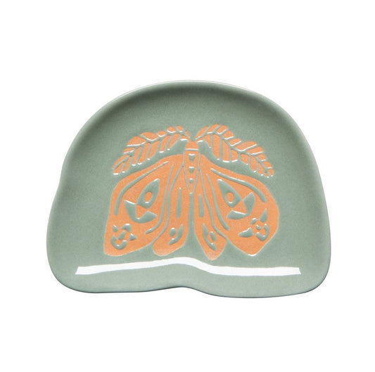 Moth Stoneware Plate - Green