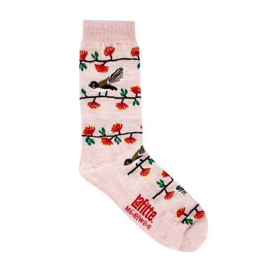Pōhutukawa and Pīwakawaka Merino Wool Socks